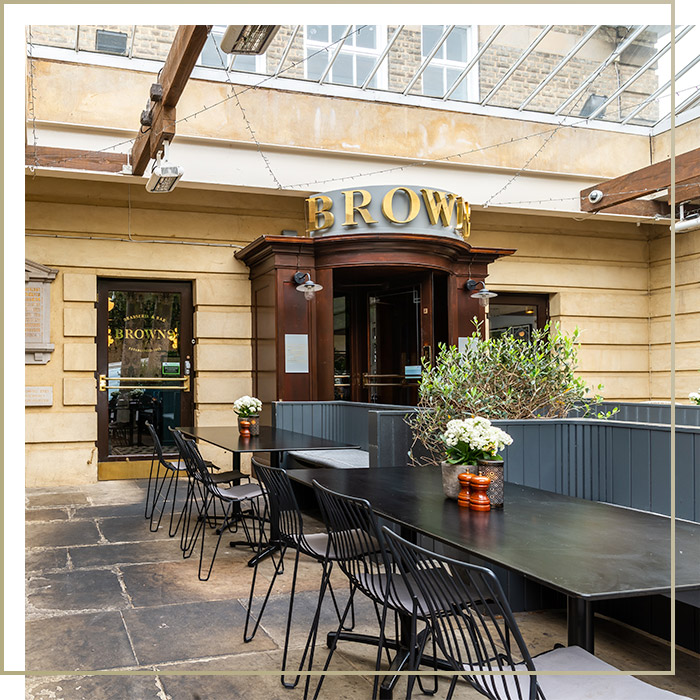 Outdoor restaurant seating at Browns Cambridge