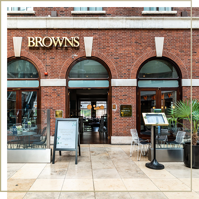 Outdoor restaurant seating at Browns Leeds