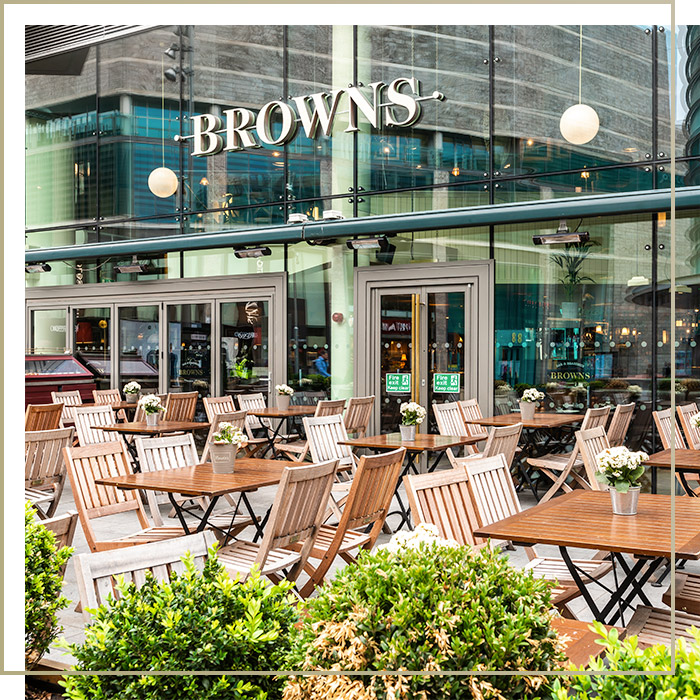 Outdoor restaurant seating at Browns Liverpool