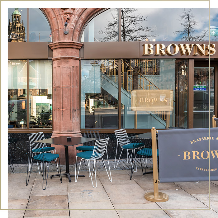 Outdoor restaurant seating at Browns Sheffield