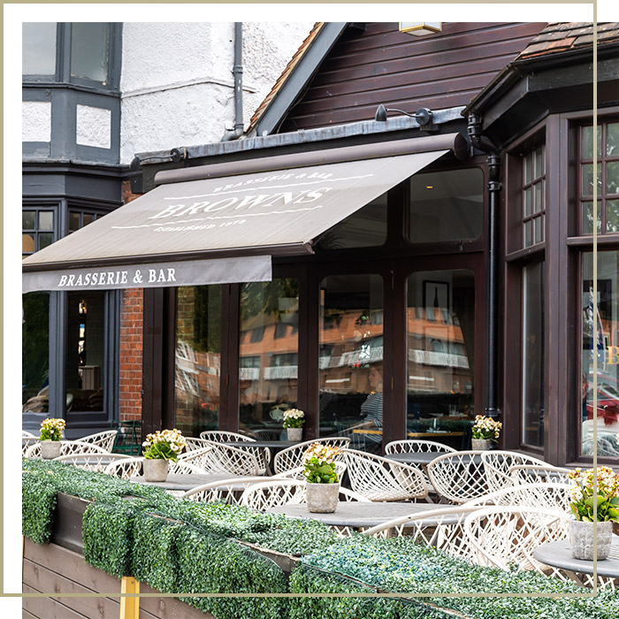 Outdoor restaurant seating at Browns Windsor