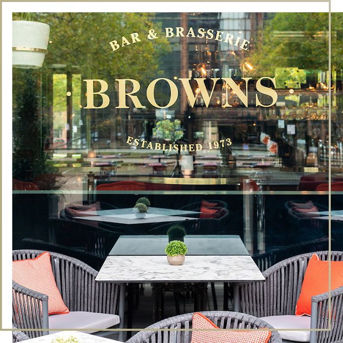 Outdoor seating at a Browns Restaurant